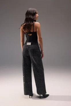 Baggy All Over Rhinestone Jean - Washed Black