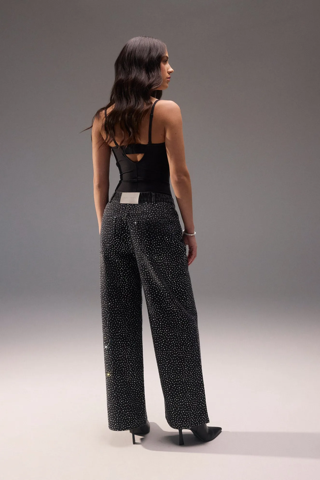 Baggy All Over Rhinestone Jean - Washed Black