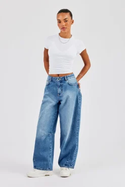 Baggy Balloon Fit Jeans - Mid Blue