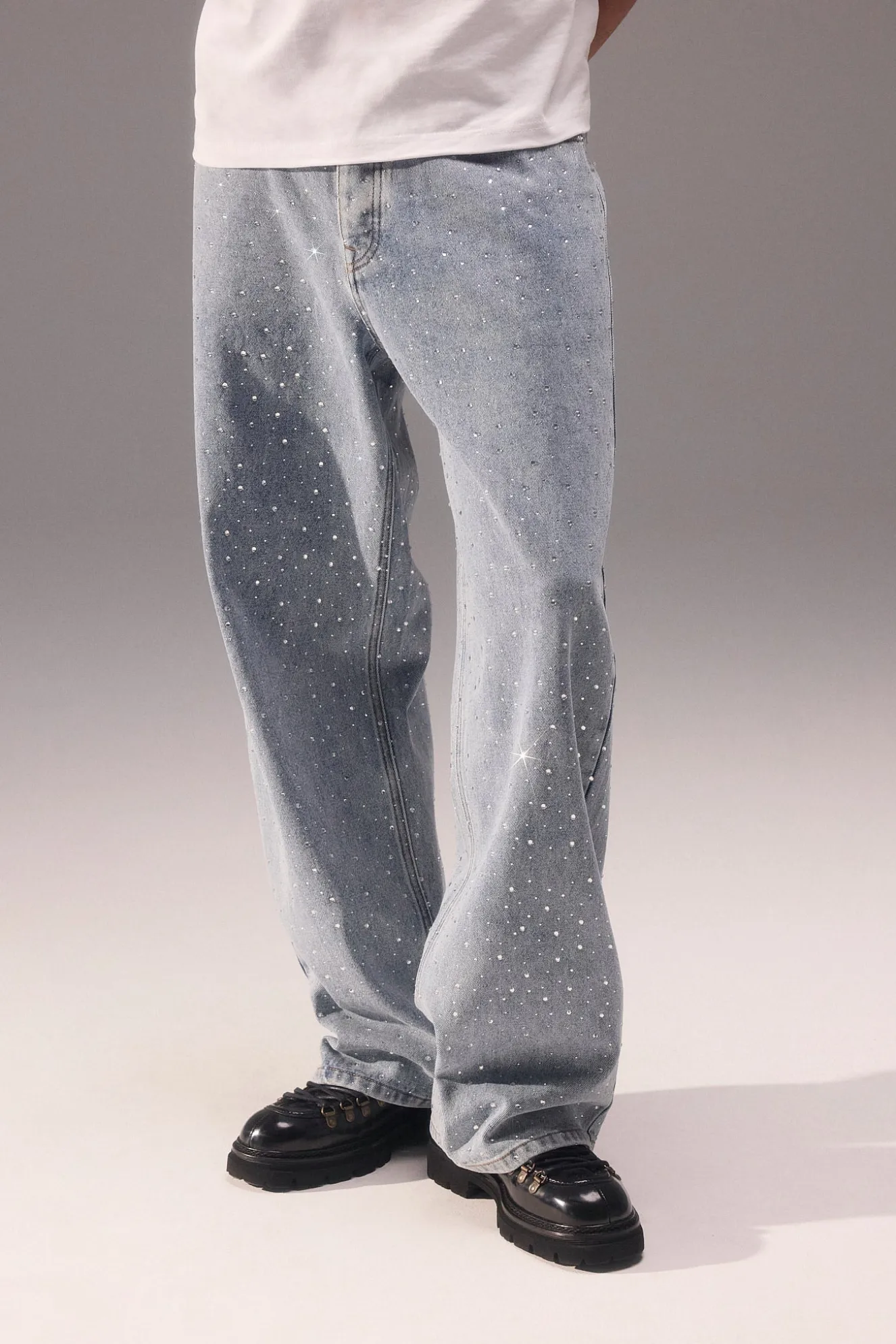 Baggy Fit Rhinestone Jean - Antique Wash