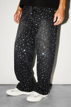 Baggy Fit Rhinestone Jean - Black