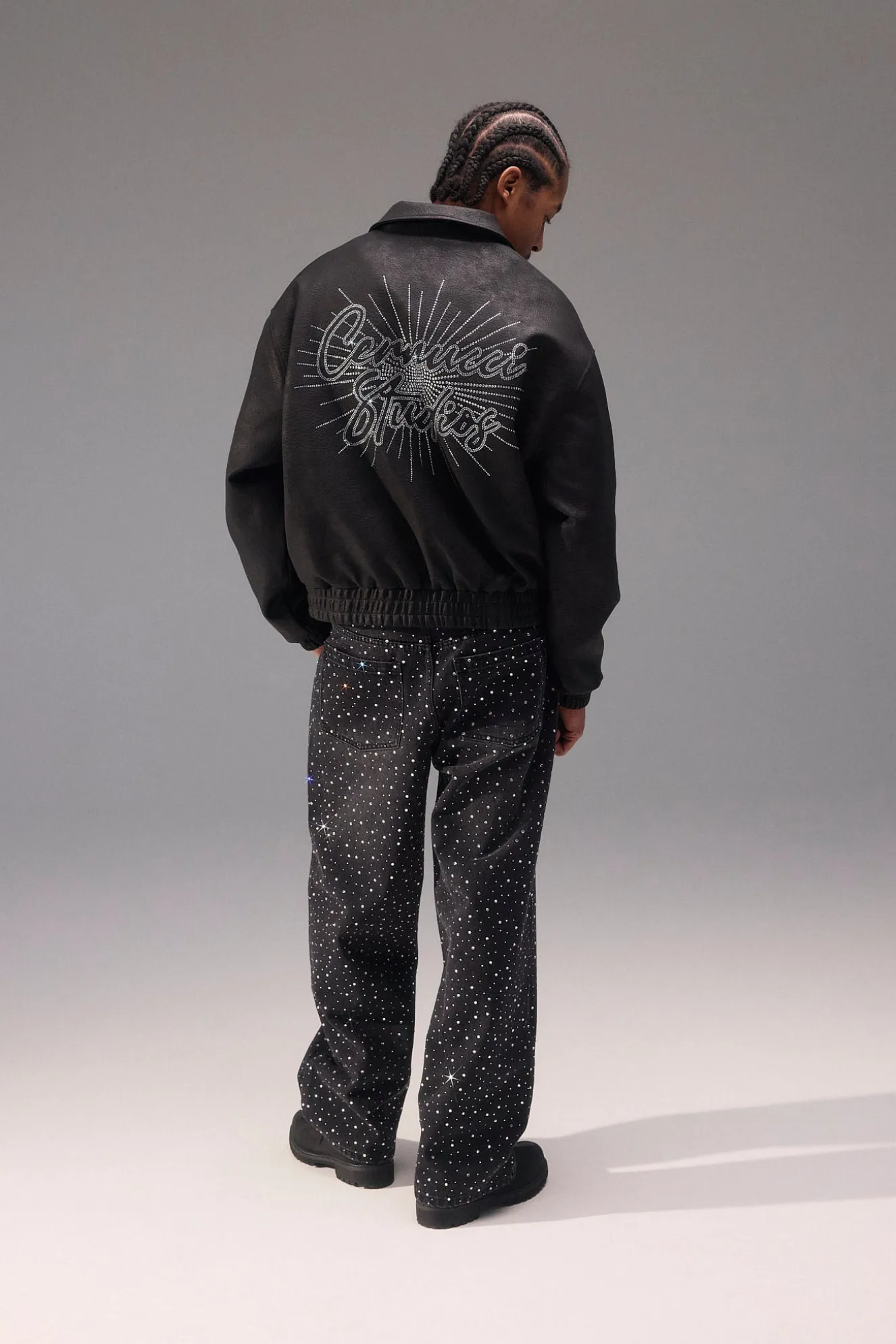 Baggy Fit Rhinestone Jean - Black