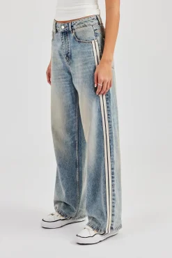 Baggy Fit Tape Detail Jean - Antique Wash