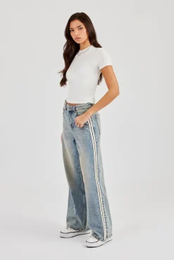 Baggy Fit Tape Detail Jean - Antique Wash