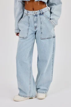 Baggy Pocket Detail Jean - Light Blue