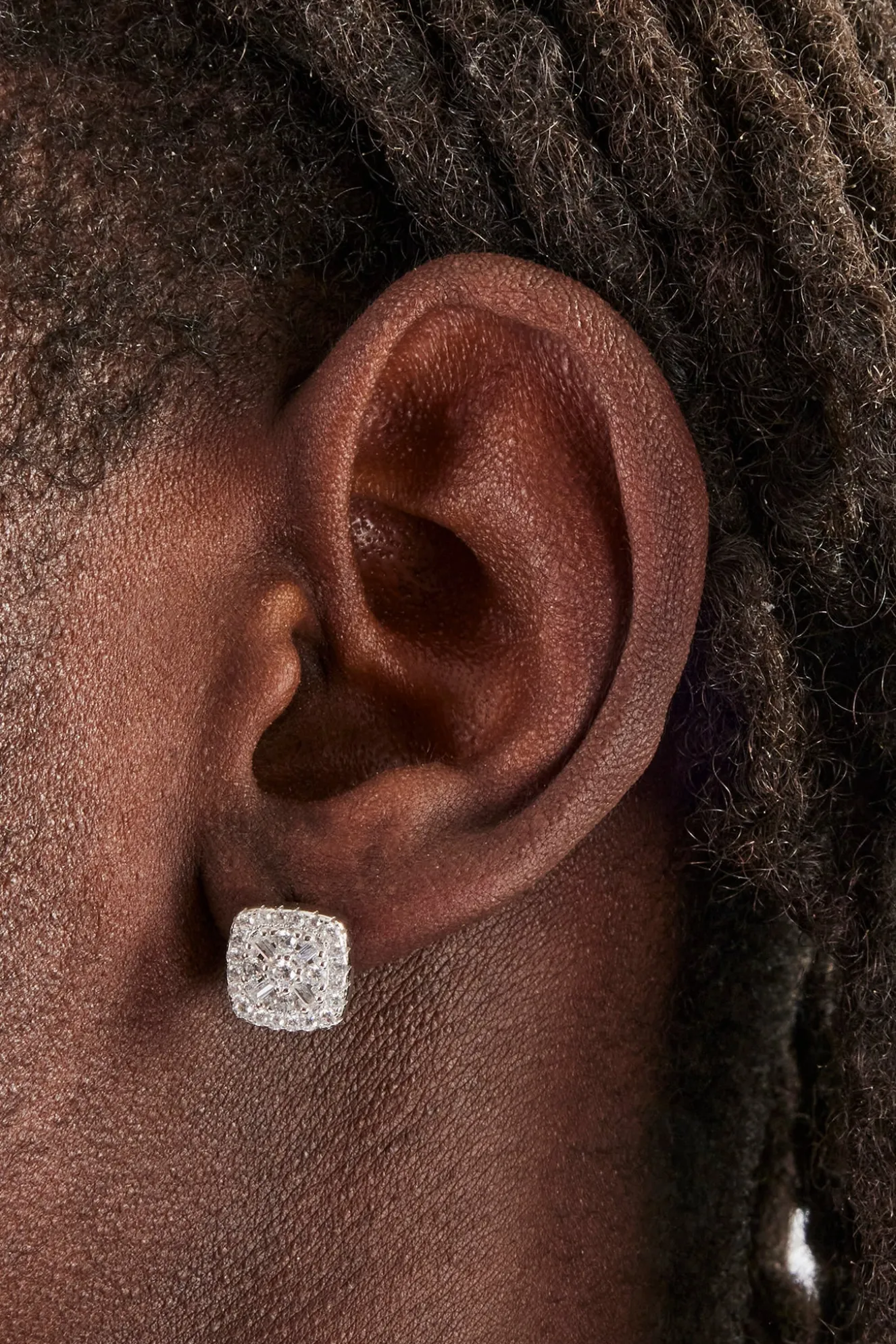 Baguette Centre Square Stud Earrings - 10mm