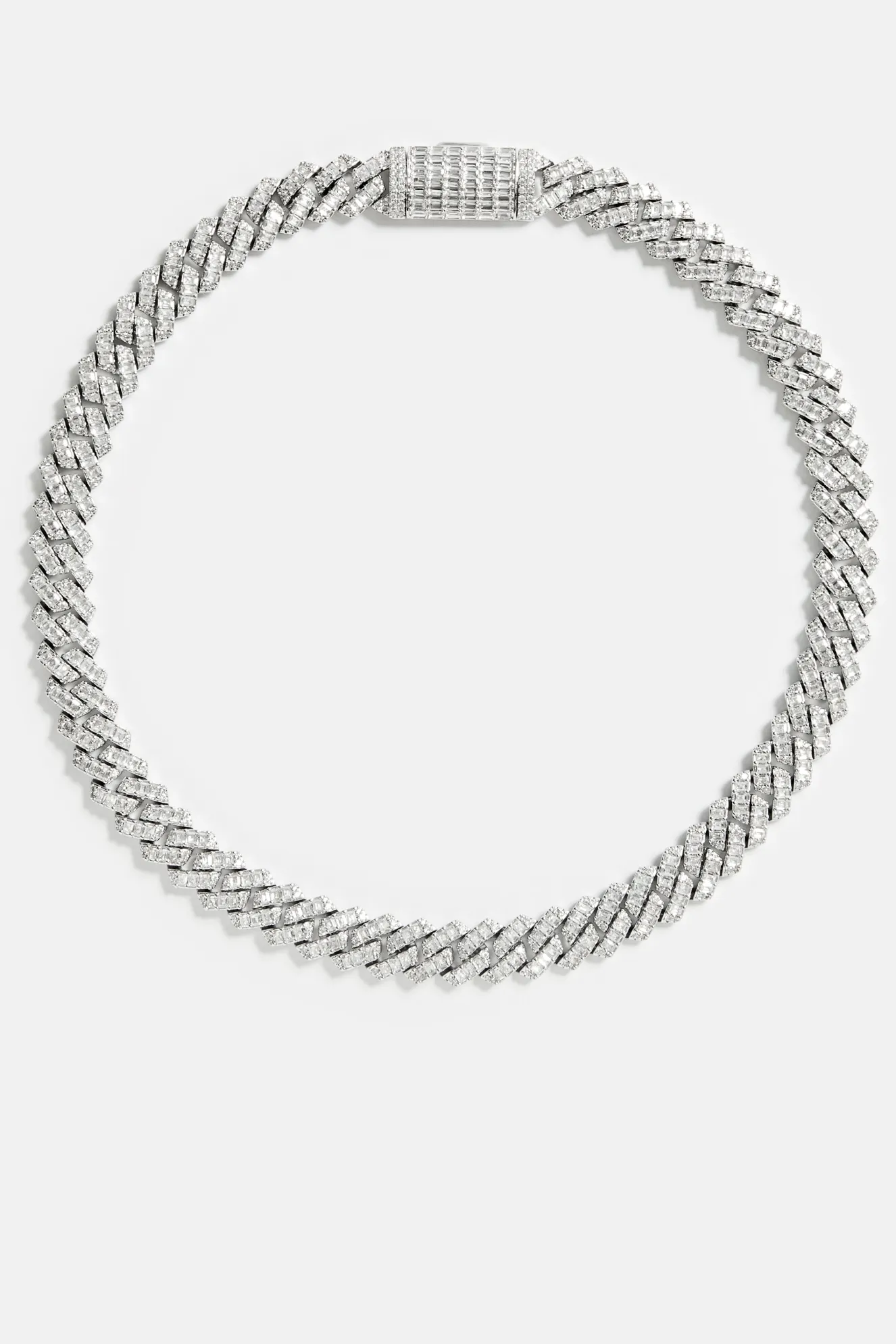 Baguette Prong Cuban Chain - 14mm - White