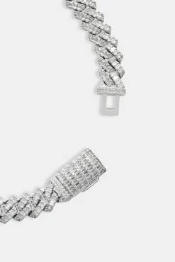 Baguette Prong Cuban Chain - 14mm - White