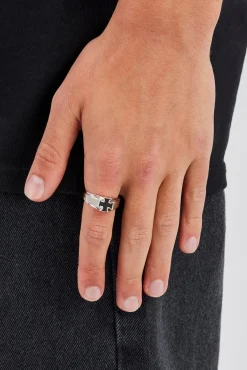 Black Enamel Cross Signet Ring - 10mm