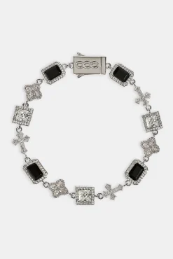 Black Motif & Cross Multi Gemstone Bracelet - 8mm