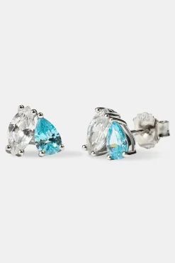 Blue & Clear Double Stone Stud Earrings - 5mm - White