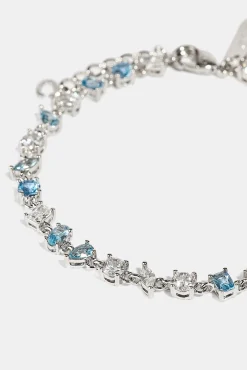 Blue & Clear Mixed Shape Gemstone Bracelet - 5mm - White