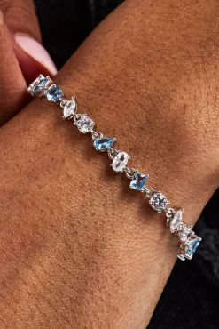 Blue & Clear Mixed Shape Gemstone Bracelet - 5mm - White