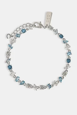 Blue & Clear Mixed Shape Gemstone Bracelet - 5mm - White
