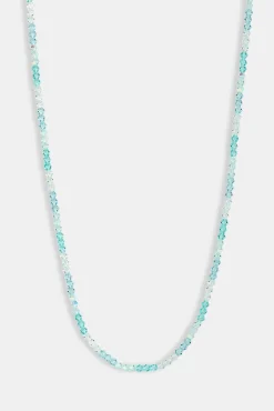 Blue Multi Glass Bead Necklace - 4mm - White