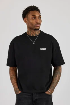 Boxy Cernucci High Build Embroidered T-Shirt - Black