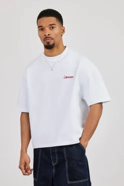 Boxy CN Est 2017 Stitch Detail Printed T-Shirt - White
