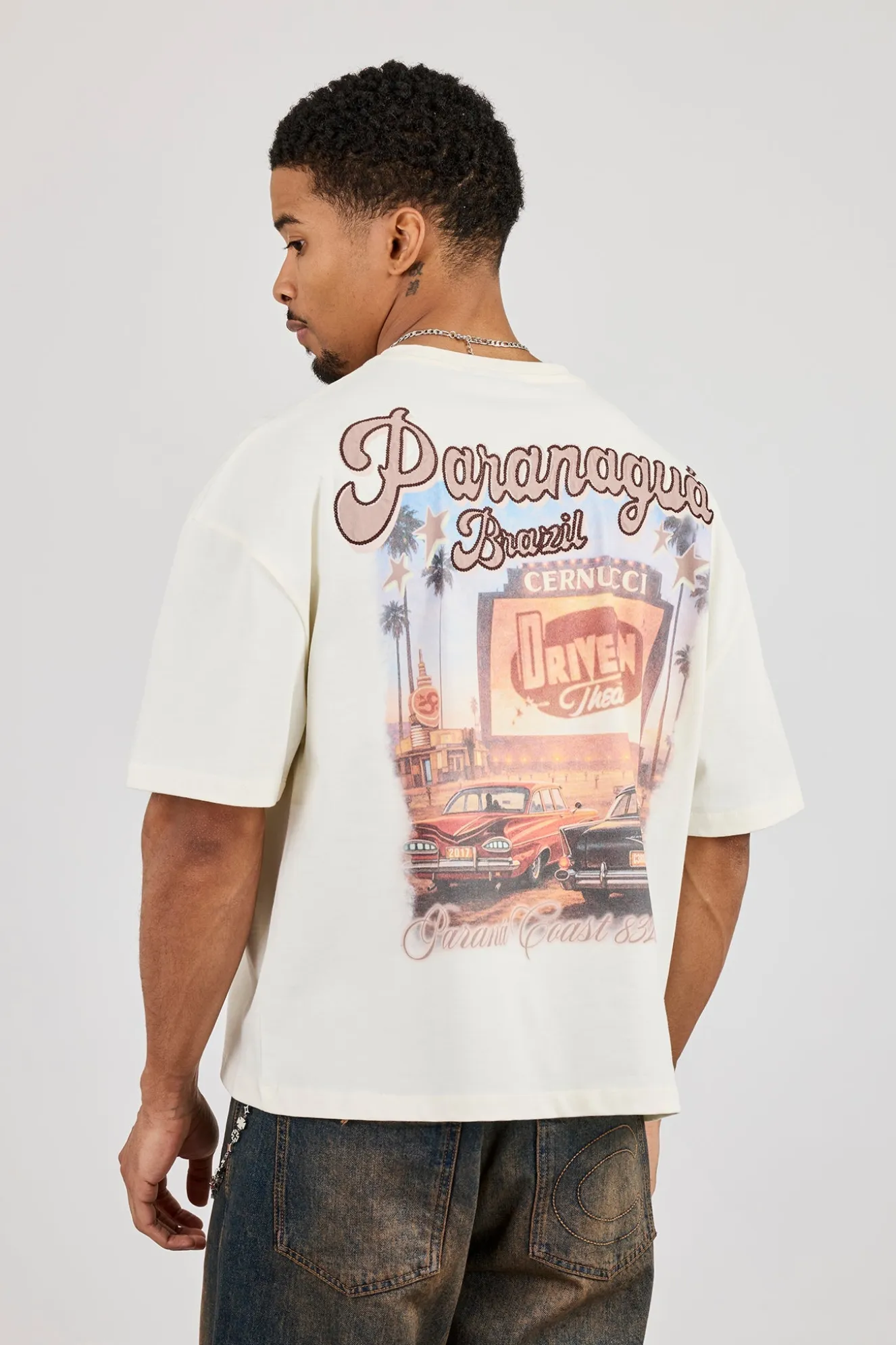 Boxy Drive In Theatre Graphic T-Shirt - Off White