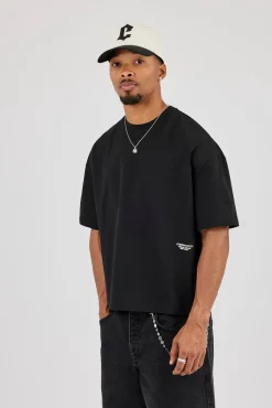 Boxy Fit T-Shirt With Micro Branding - Black