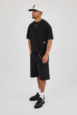 Boxy Fit T-Shirt With Micro Branding - Black