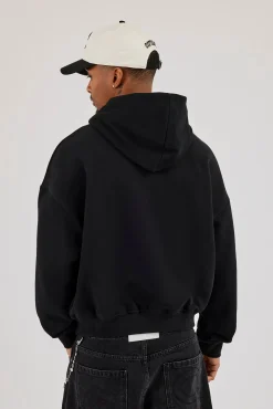 Boxy Hoodie With Micro Branding - Black
