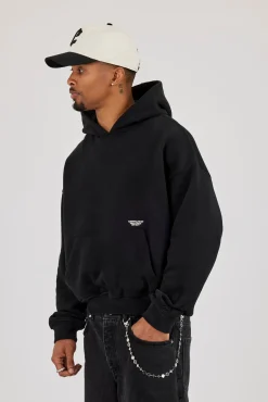 Boxy Hoodie With Micro Branding - Black