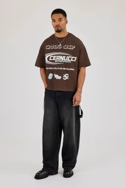 Boxy Motorsports Front & Back Print T-Shirt - Brown