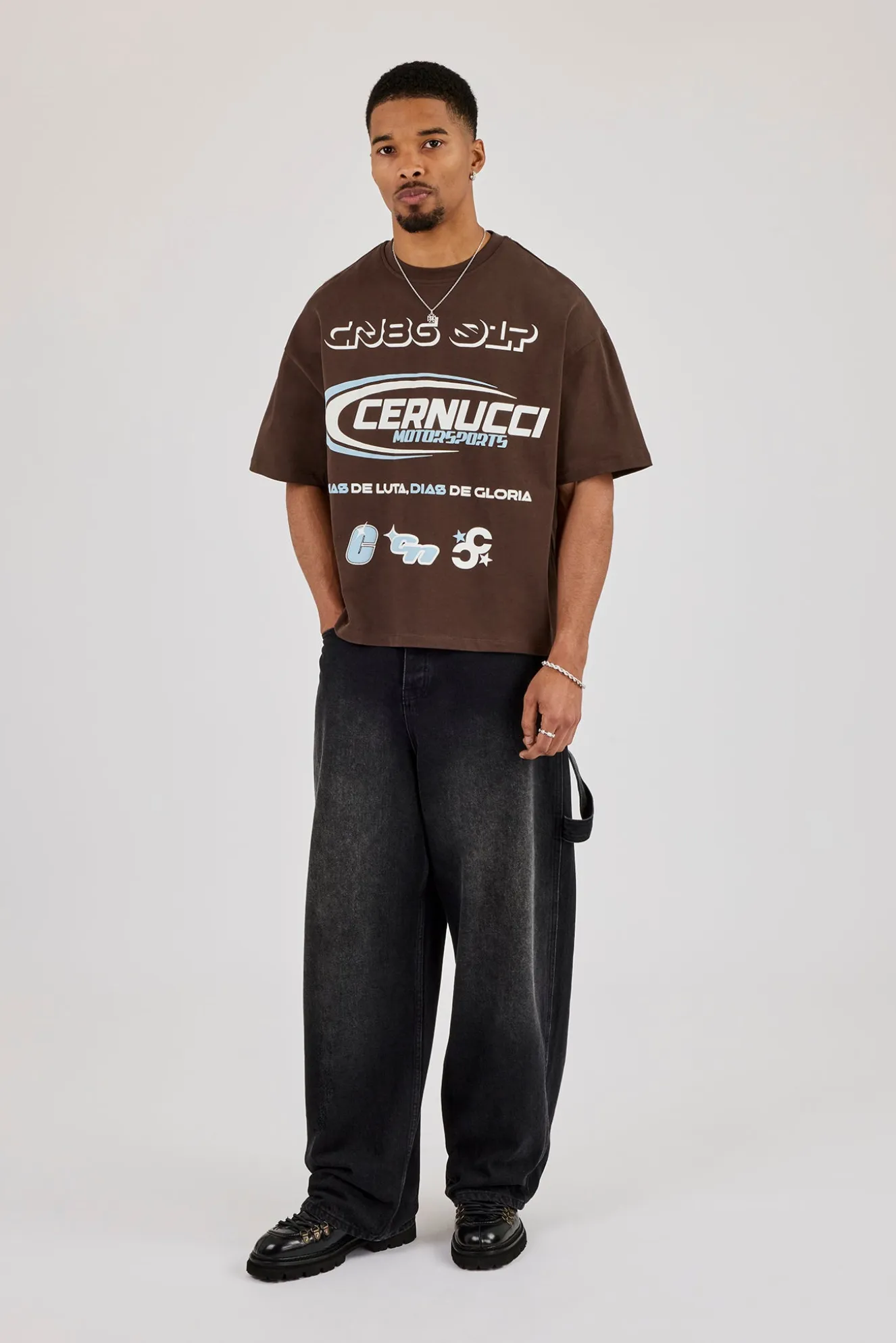 Boxy Motorsports Front & Back Print T-Shirt - Brown