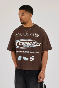 Boxy Motorsports Front & Back Print T-Shirt - Brown