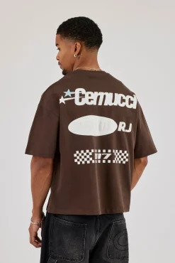 Boxy Motorsports Front & Back Print T-Shirt - Brown