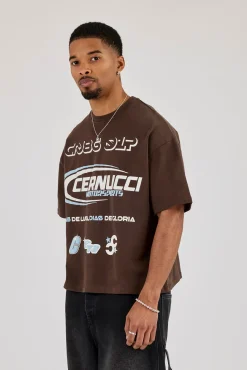 Boxy Motorsports Front & Back Print T-Shirt - Brown