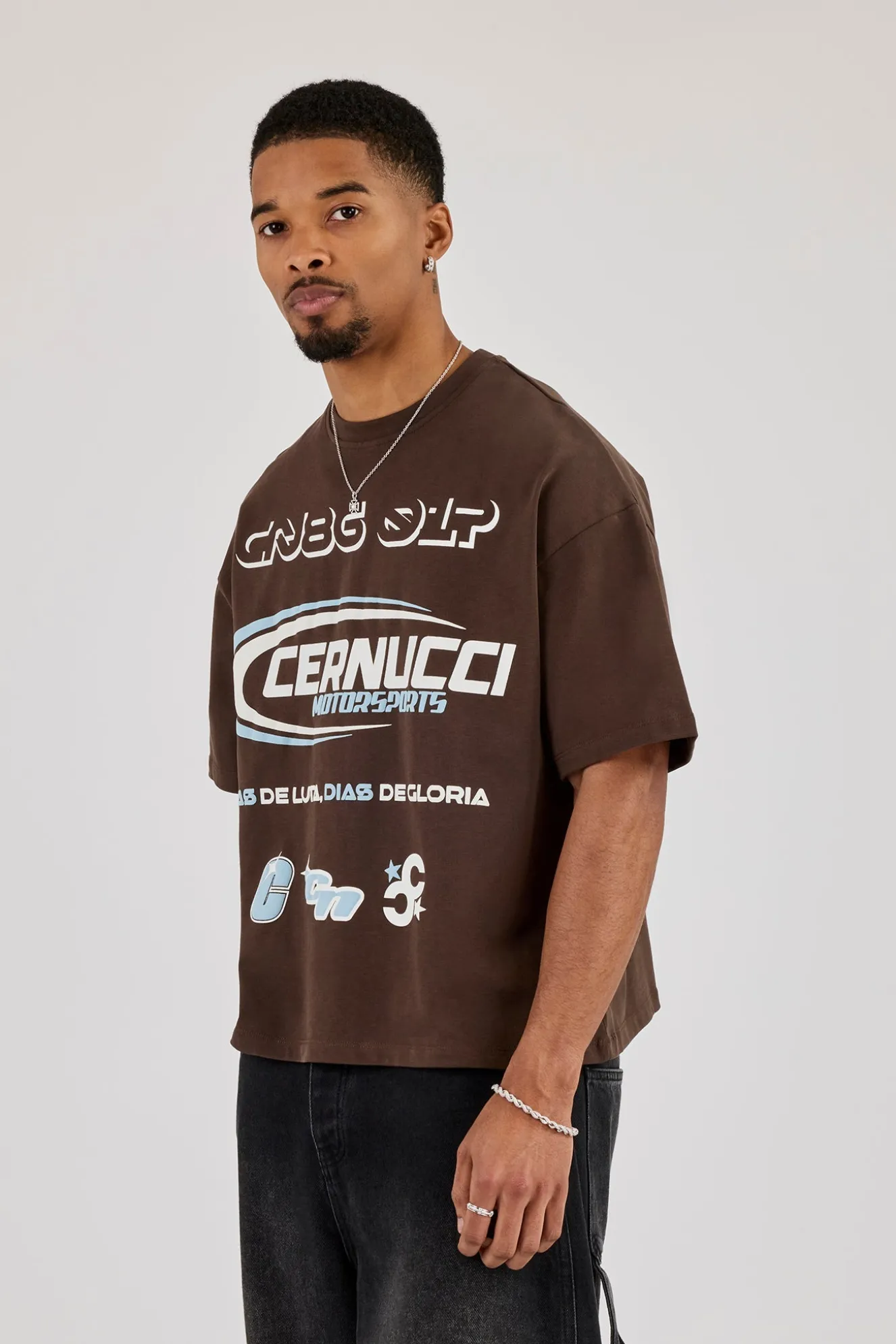 Boxy Motorsports Front & Back Print T-Shirt - Brown