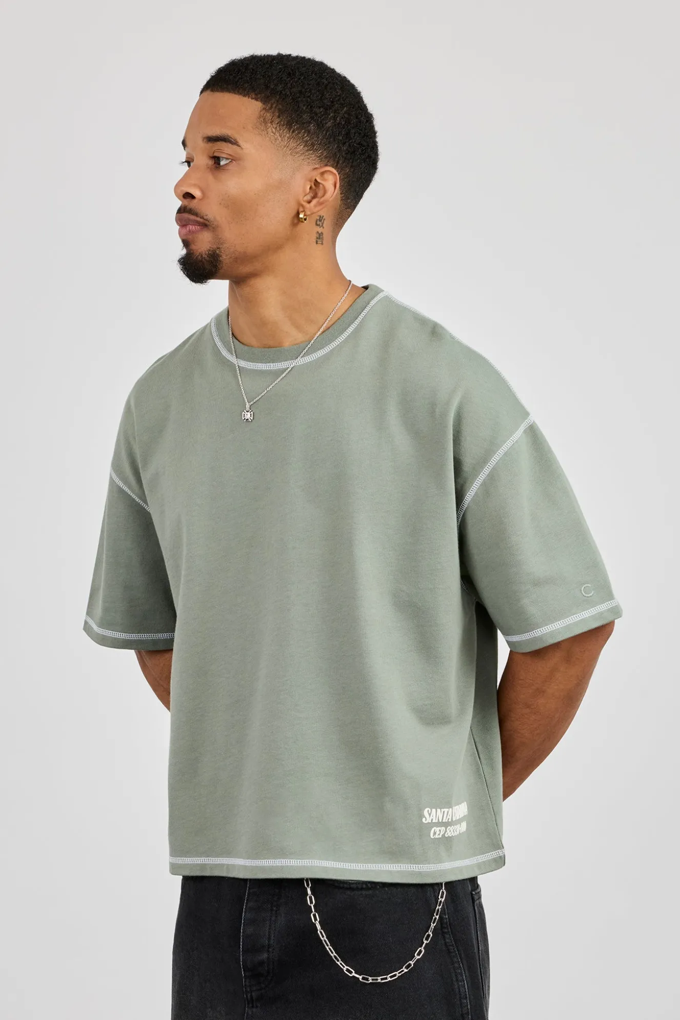 Boxy Movie Theatre Graphic T-Shirt - Dusty Green