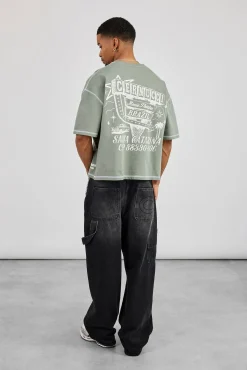 Boxy Movie Theatre Graphic T-Shirt - Dusty Green