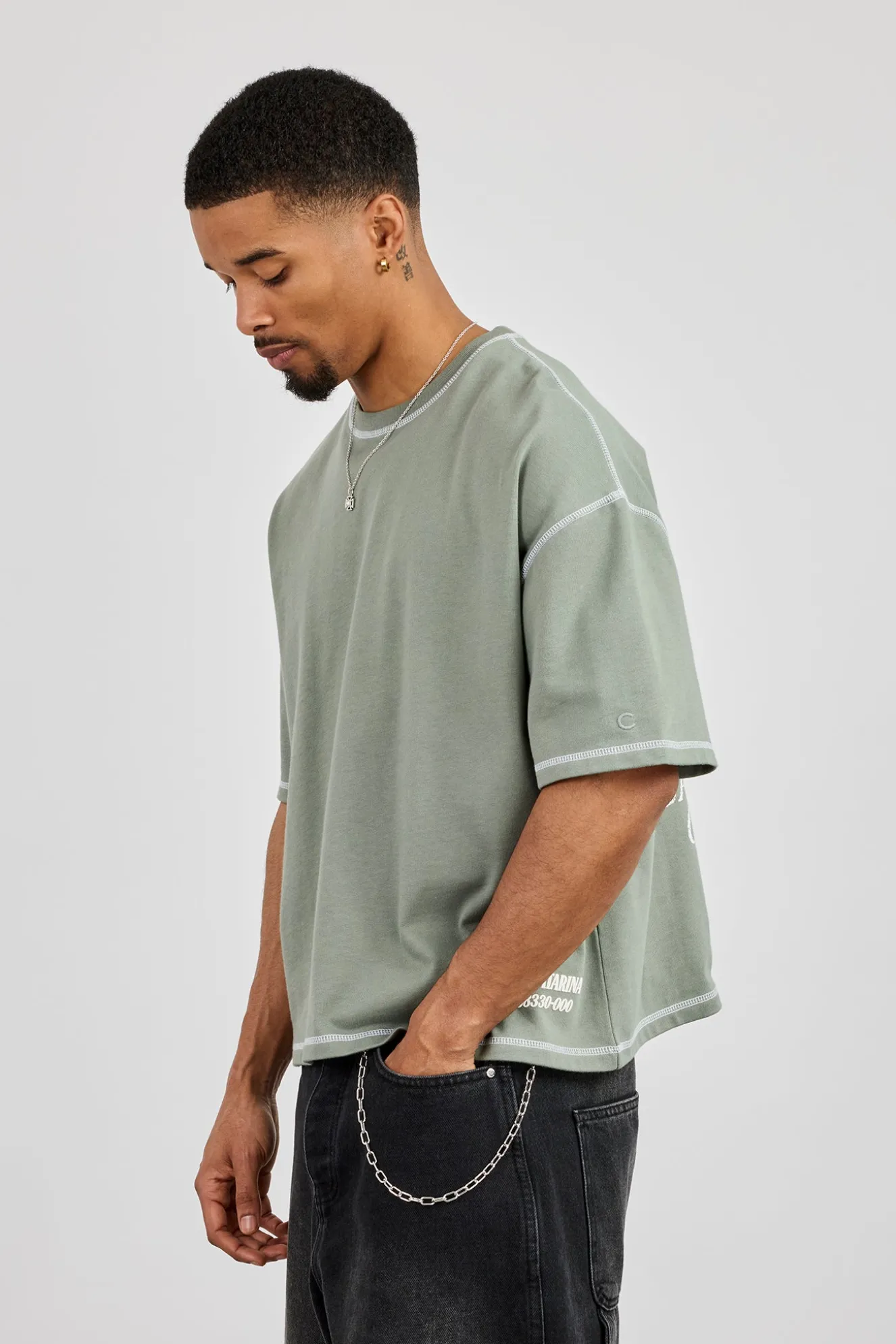 Boxy Movie Theatre Graphic T-Shirt - Dusty Green