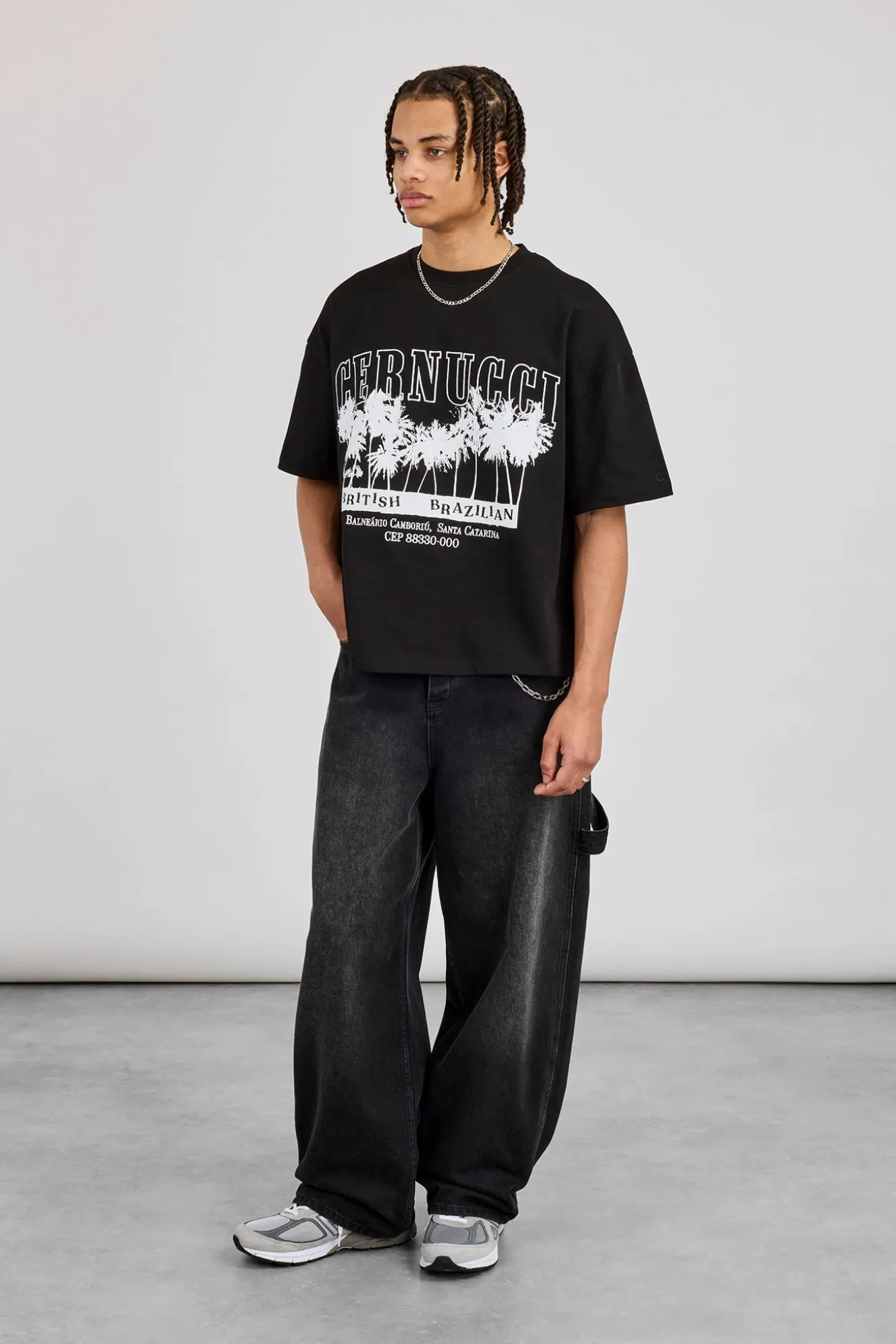 Boxy Palm Embroidered T-Shirt - Black