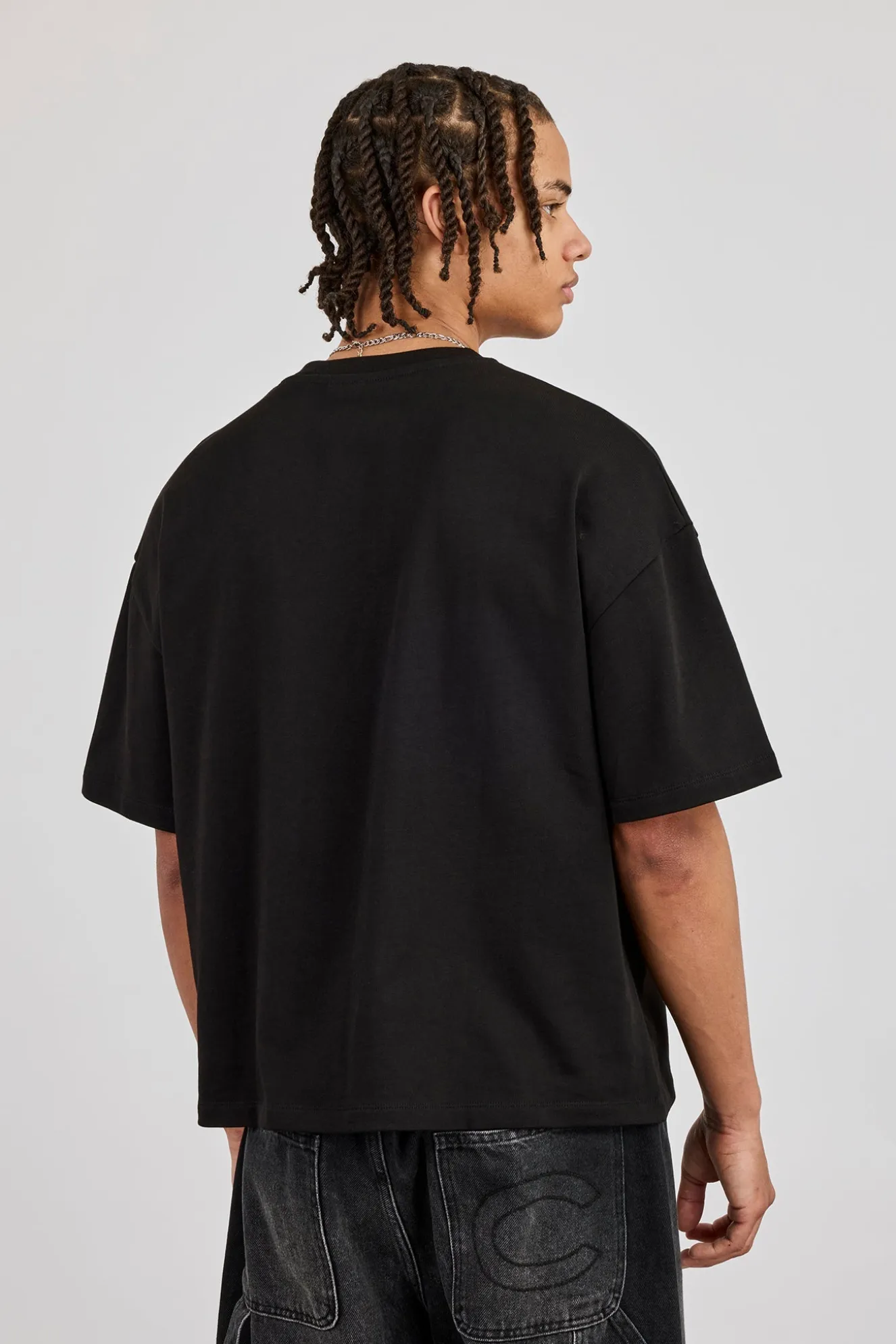 Boxy Palm Embroidered T-Shirt - Black