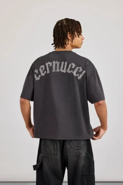 Boxy Rhinestone Logo T-Shirt - Charcoal