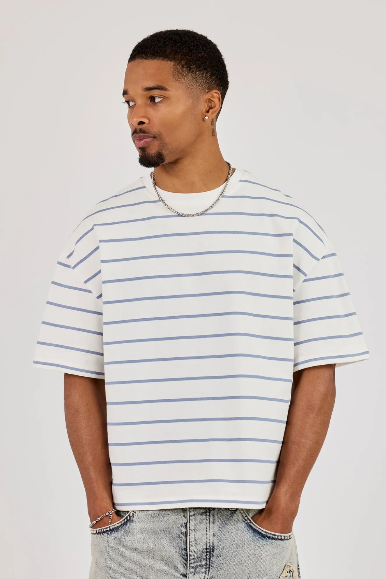 Boxy Stripe Logo T-Shirt - Off White