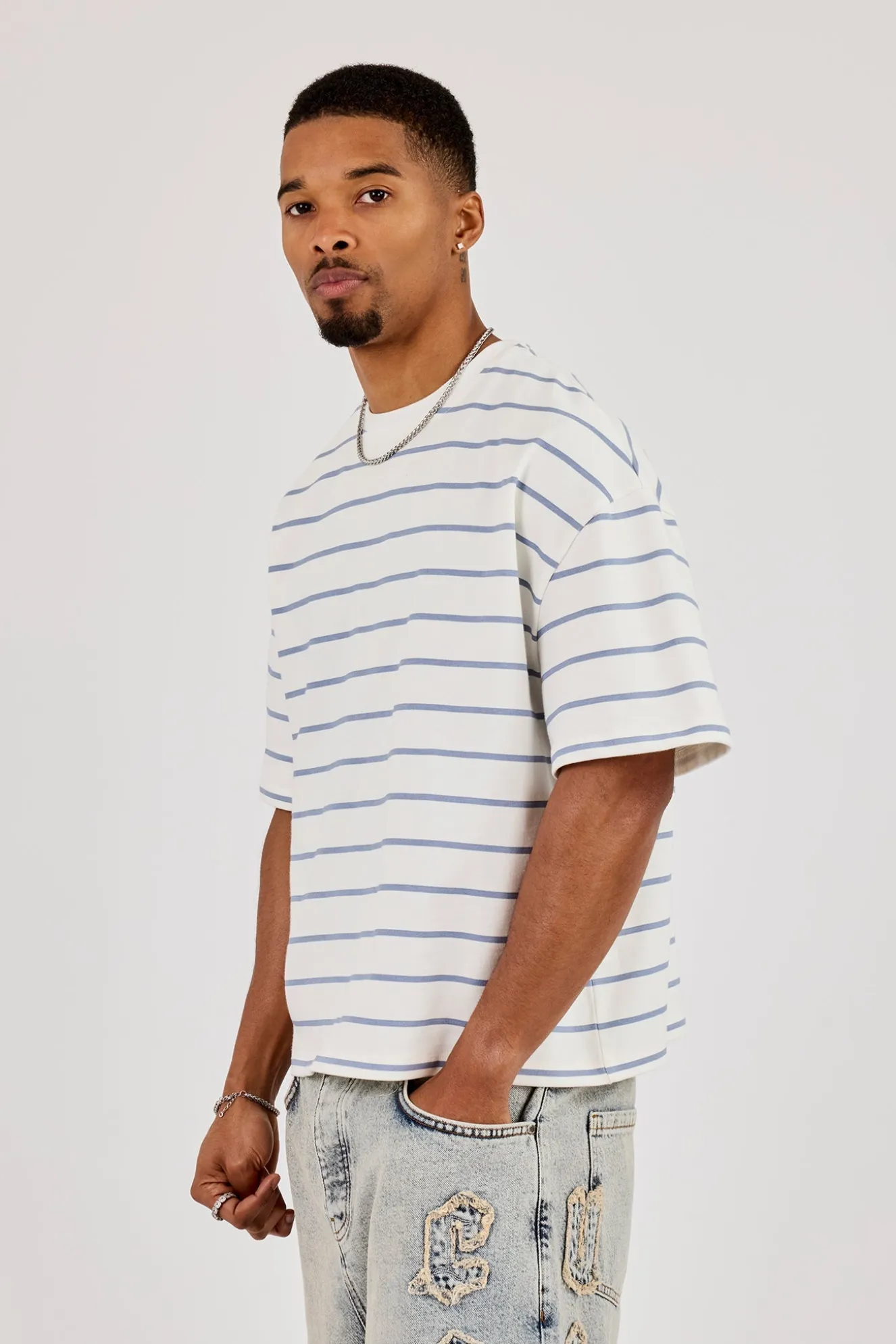 Boxy Stripe Logo T-Shirt - Off White