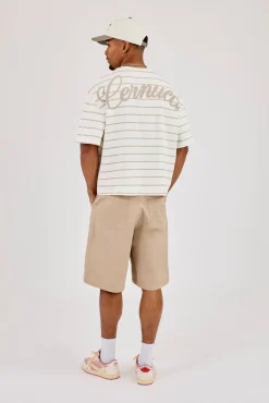 Boxy Stripe Logo T-Shirt - Taupe