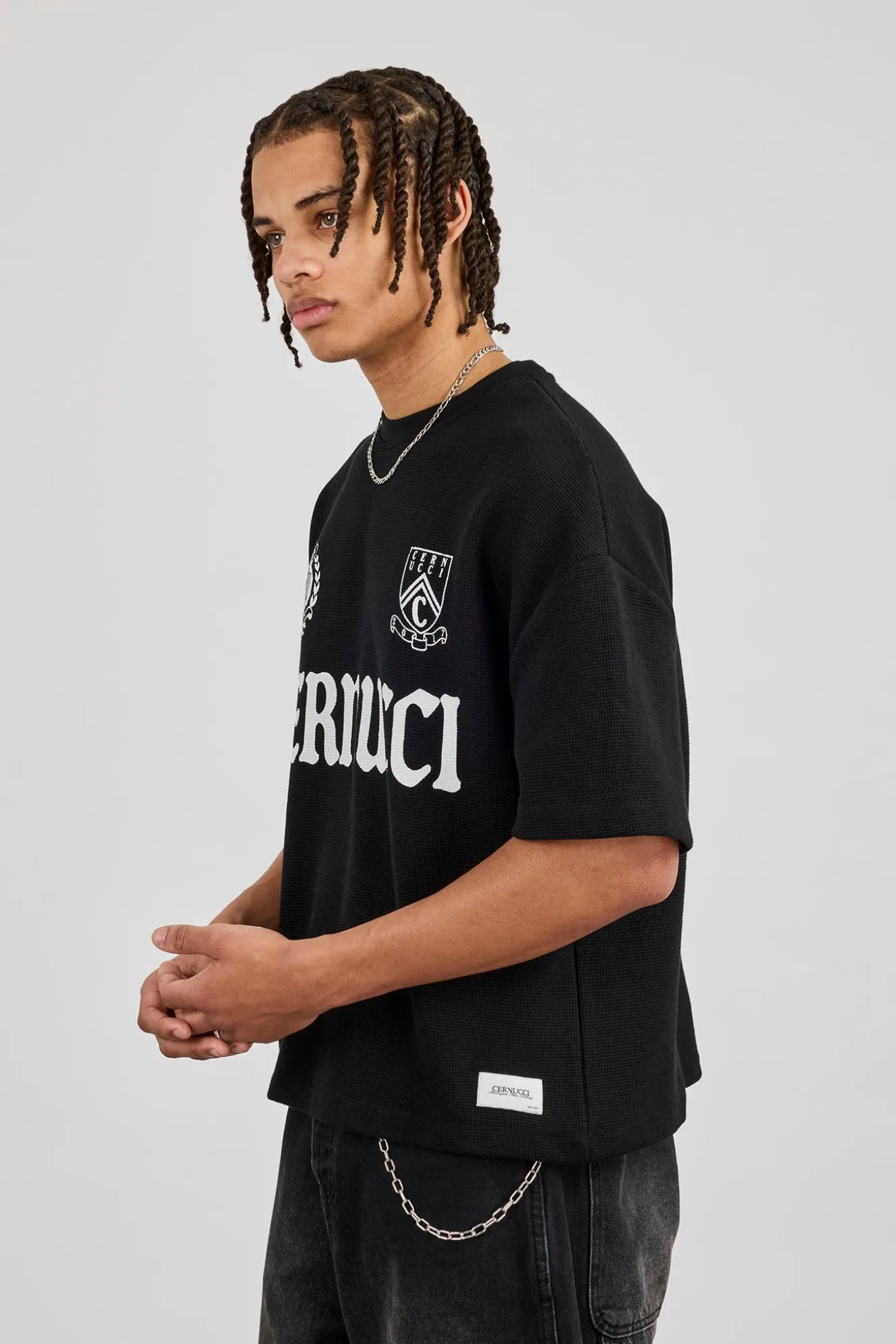 Boxy Waffle Print T-Shirt - Black