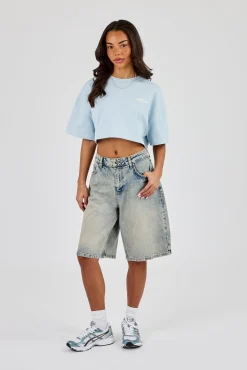 Brazillian Back Puff Print Cropped T-Shirt - Baby Blue