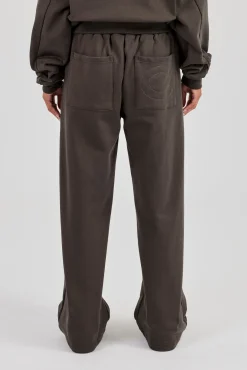 Buttoned Detail Wide Leg Jogger - Coffee