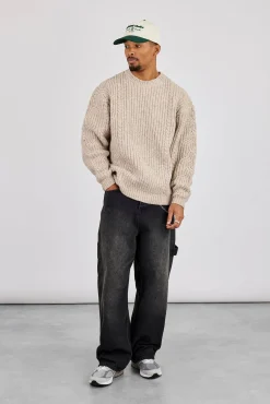 Cable Knit Embroidered Sweatshirt - Beige