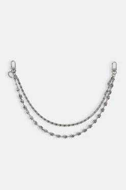 C Branded Double Layer Rose Motif Jean Chain - 10mm - White