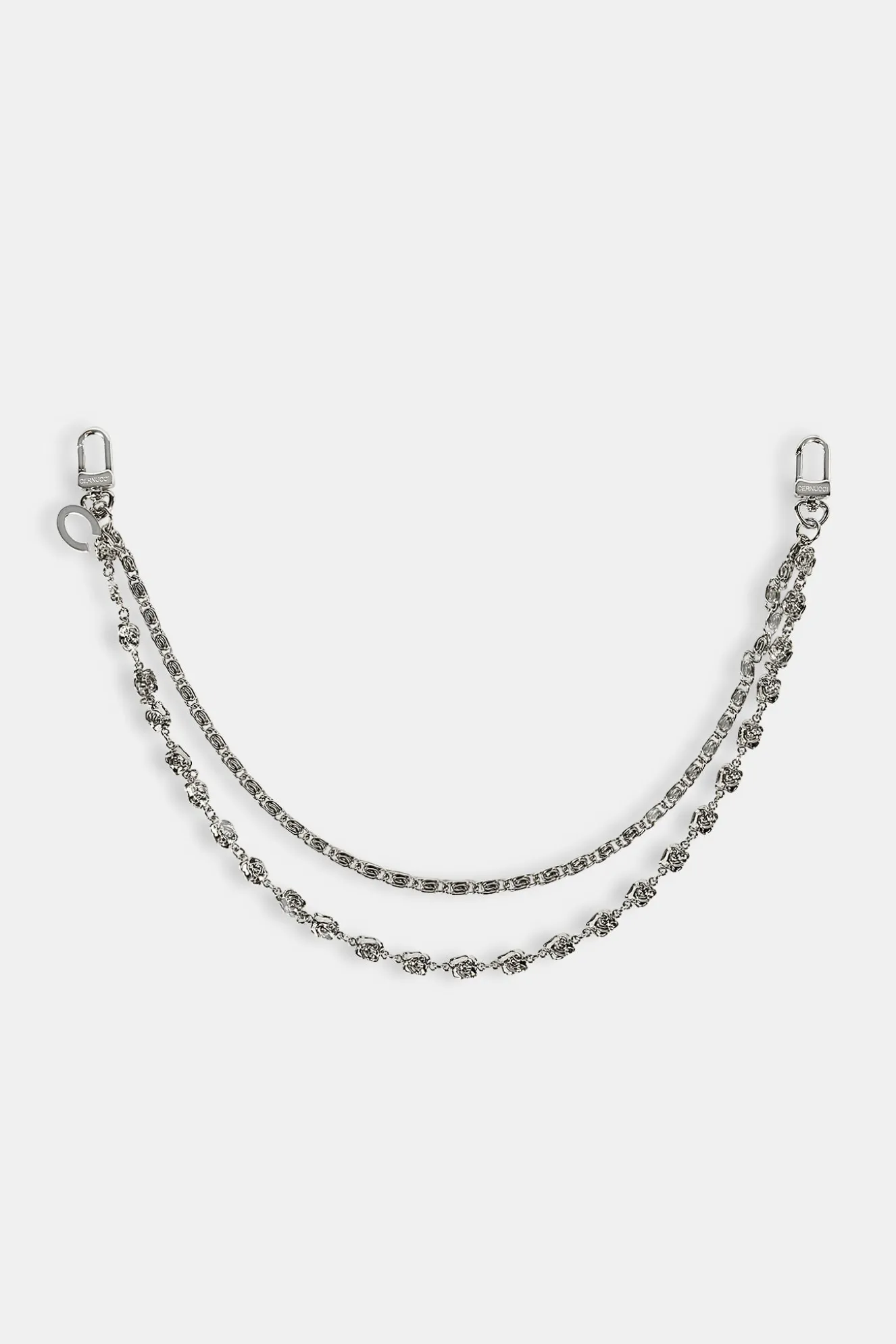 C Branded Double Layer Rose Motif Jean Chain - 10mm - White