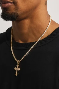 Celtic Cross Pendant Tennis Necklace - 35mm - Gold