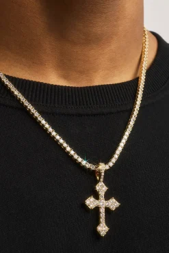 Celtic Cross Pendant Tennis Necklace - 35mm - Gold