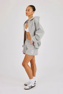 C Embroidered Zip Through Hoodie & Short - Grey Marl